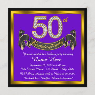Purple and Gold 50th Birthday Party Invitation