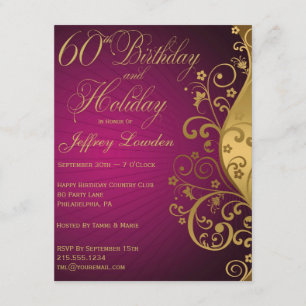 Purple and Gold 60th Birthday & Holiday Invite
