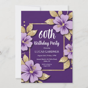 purple and gold 60th birthday invitations