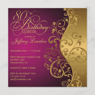 Purple and Gold 80th Birthday Party Invitation