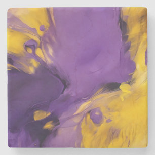 Purple and Gold Abstract Stone Coaster