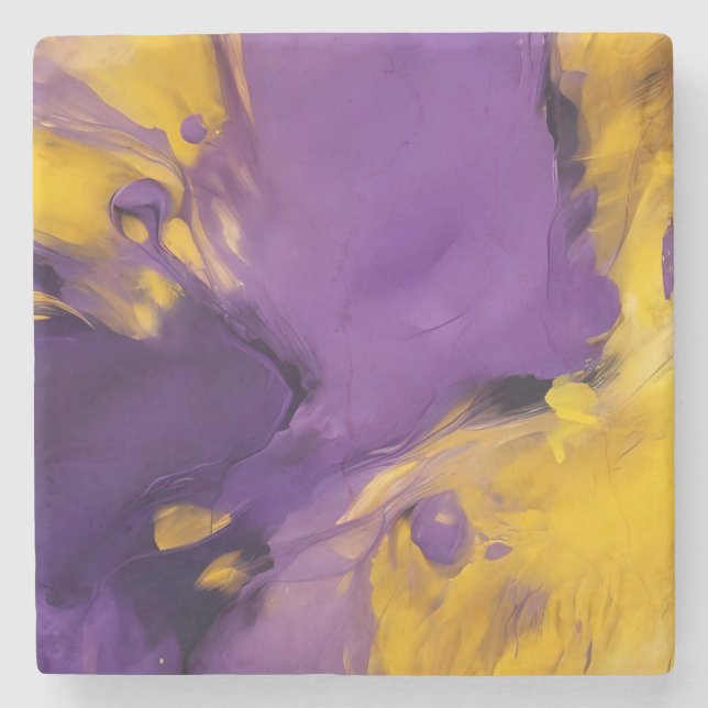 Purple and Gold Abstract Stone Coaster (Front)
