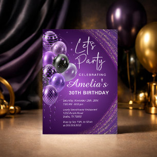 Purple and Gold Adult Birthday Party Invitation