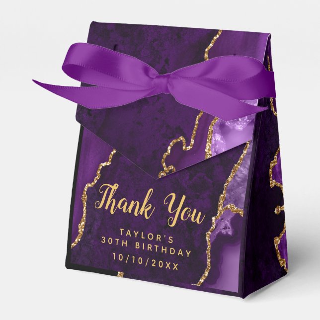 Purple and Gold Agate Birthday Thank You Favor Box (Front Side)