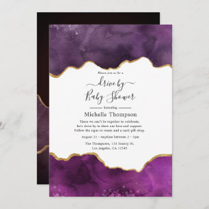Purple and Gold Agate Drive By Shower Invitation