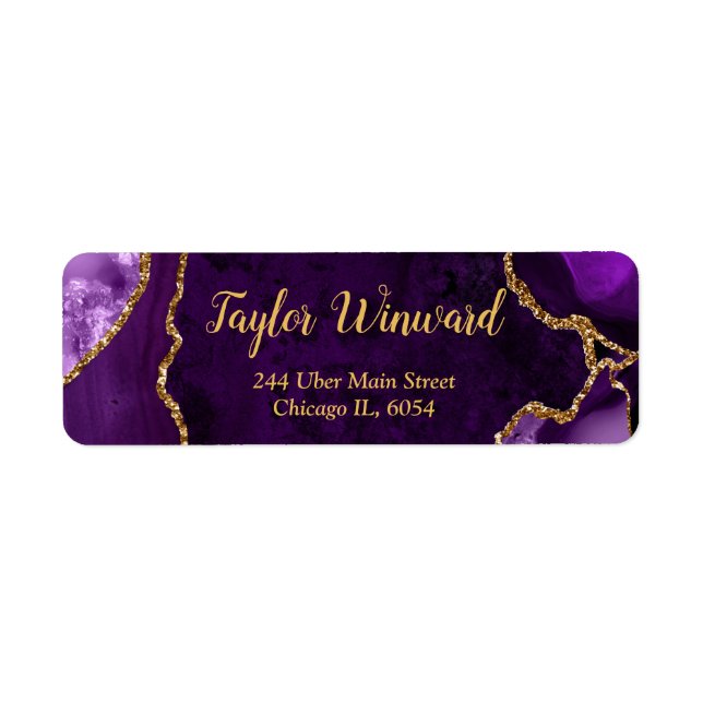 Purple and Gold Agate Marble Birthday Party (Front)