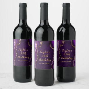 Purple and Gold Agate Marble Birthday Wine Label