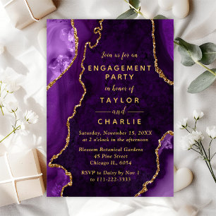 Purple and Gold Agate Marble Engagement Party Invitation