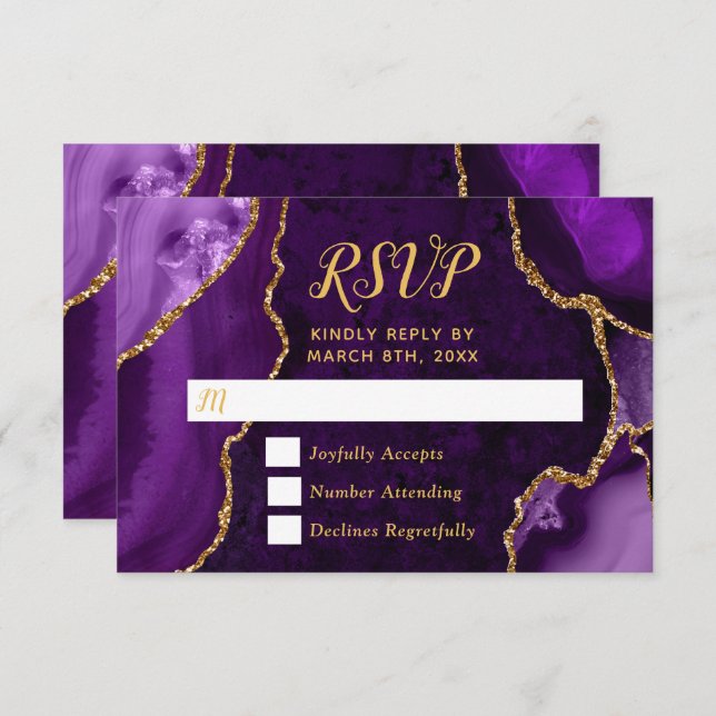 Purple and Gold Agate Marble RSVP Card (Front/Back)