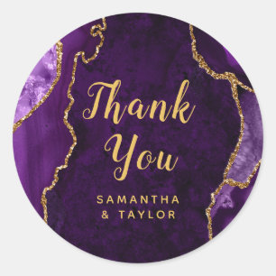 Purple and Gold Agate Marble Thank You Wedding Classic Round Sticker