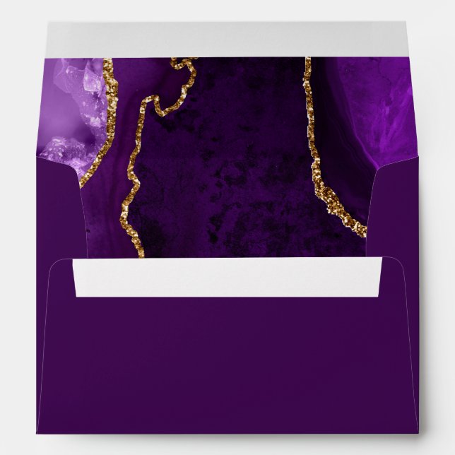 Purple and Gold Agate Marble Wedding Envelope (Back (Bottom))