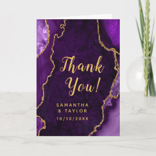 Purple and Gold Agate Marble Wedding Thank You Card