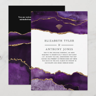Purple and Gold Agate Reduced Wedding Guest List A Announcement