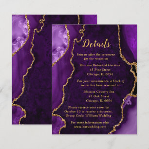 Purple and Gold Agate Wedding Details Enclosure Card