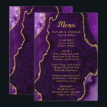 Purple and Gold Agate Wedding Menu<br><div class="desc">Display your meal selections in style with this elegant wedding menu featuring a purple agate marble design accented with gold details. The geode-inspired background creates a sophisticated look, perfect for fall and winter weddings, formal celebrations, or evening events. Designed to coordinate with your wedding stationery suite, this menu is ideal...</div>