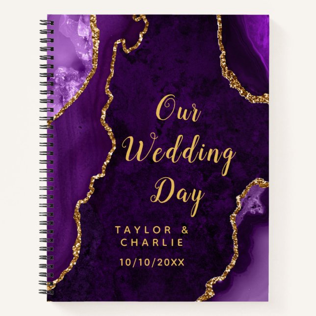 Purple and Gold Agate Wedding Planner Notebook (Front)