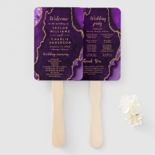 Purple and Gold Agate Wedding Program Hand Fan