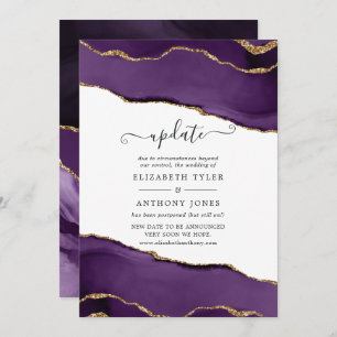 Purple and Gold Agate Wedding Update Invitation
