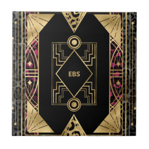 Purple and Gold Angular Art Deco Tile