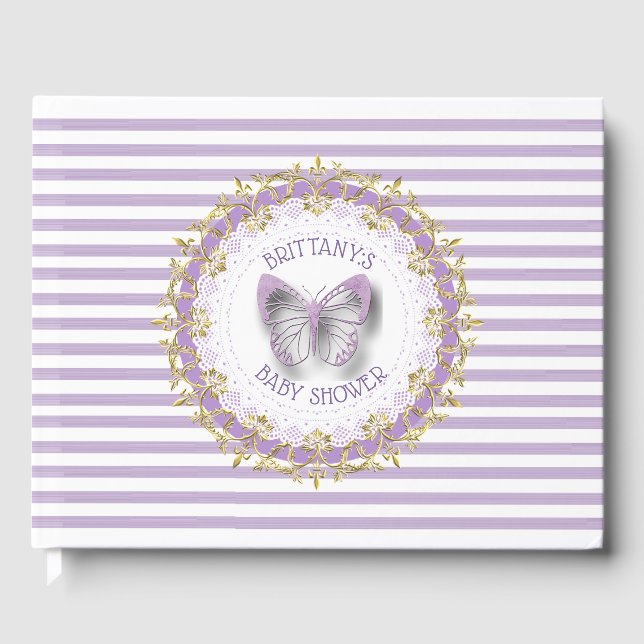 Purple and Gold Baby Personalized Shower Guestbook (Front)