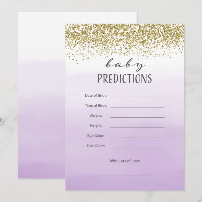 Purple and Gold Baby Prediction Card (Front/Back)