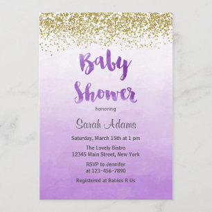 Purple and Gold Baby Shower Invitation