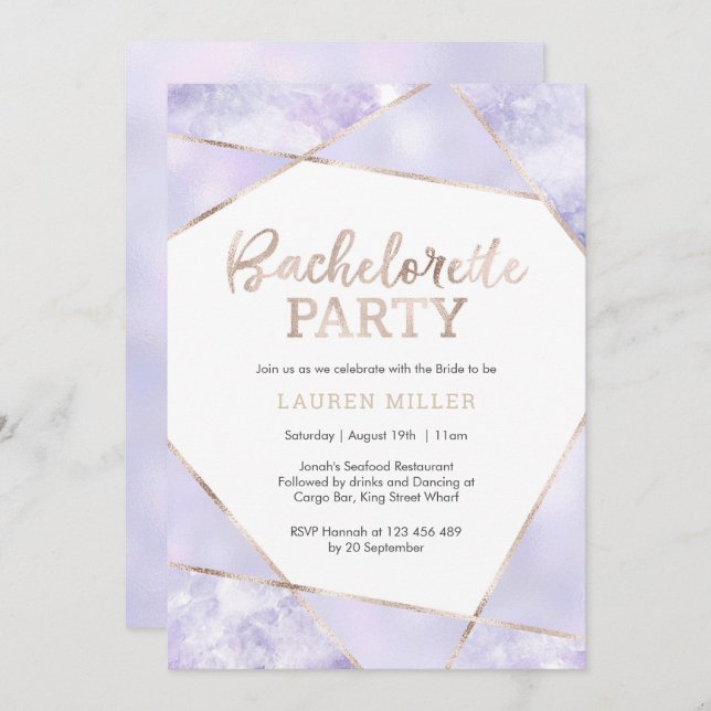 Purple and Gold Bachelorette Party invitation (Front/Back)