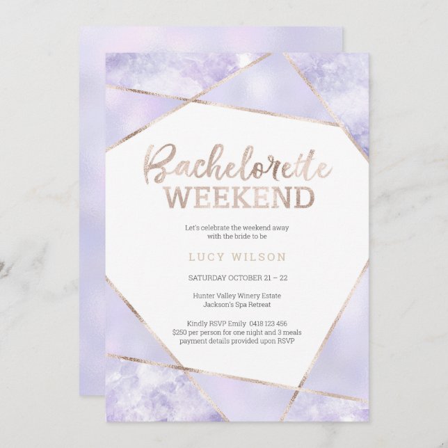 Purple and Gold Bachelorette Weekend Invitation (Front/Back)
