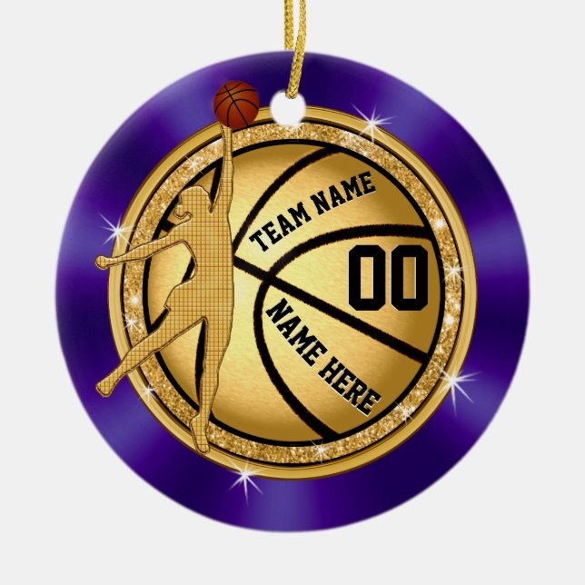 Purple and Gold Basketball Ornament for Girls (Front)
