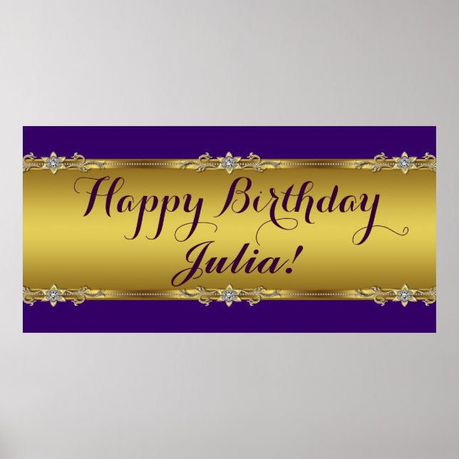 Purple and Gold Birthday Party Poster (Front)