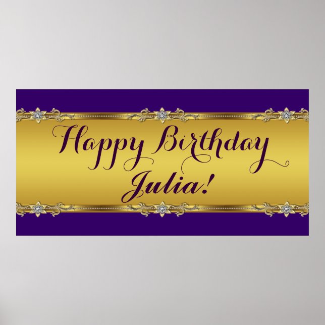 Purple and Gold Birthday Party Poster (Front)