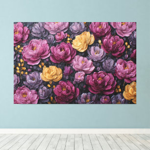 Purple and Gold Blooming Flowers – Abstract Wall  Canvas Print