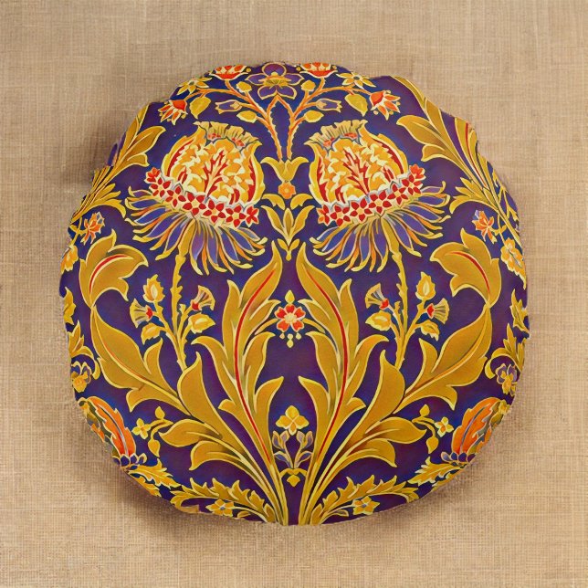 Purple and Gold Botanical Morris Inspired Floral  Round Pillow (Creator Uploaded)