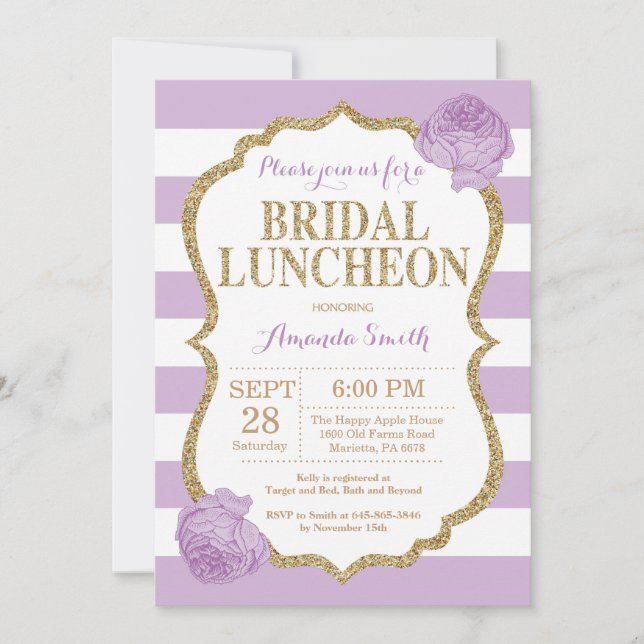Purple and Gold Bridal Luncheon Invitation Glitter (Front)