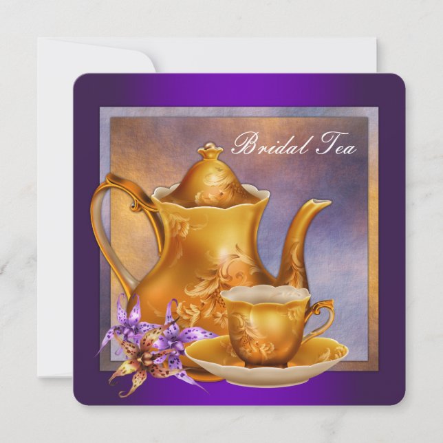 Purple and Gold Bridal Tea Party Invitation (Front)