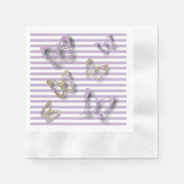 Purple and Gold Butterflies Cocktail Napkins (Front)