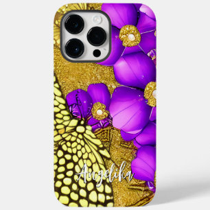 Purple and Gold Butterfly Personalized Name Case-Mate iPhone 14 Pro Max Case