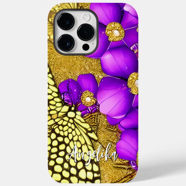 Purple and Gold Butterfly Personalized Name Case-Mate iPhone Case (Back)