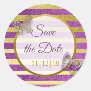 Purple and Gold Butterfly Save the Date Stickers