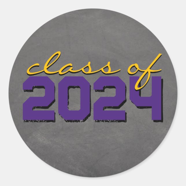Purple and Gold Chalkboard Graduation Stickers (Front)