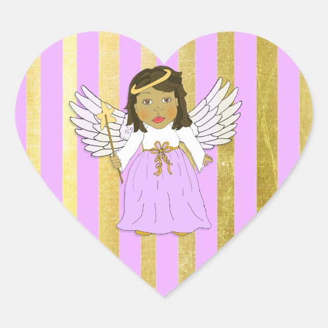 Purple and Gold Christmas Angel Heart Sticker (Front)