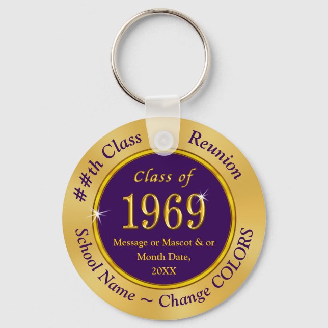 Purple and Gold Class of 1969 Reunion Party Favour Keychain (Front)
