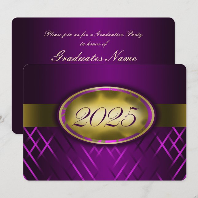 Purple and Gold Class of 2025 Party Invitation (Front/Back)