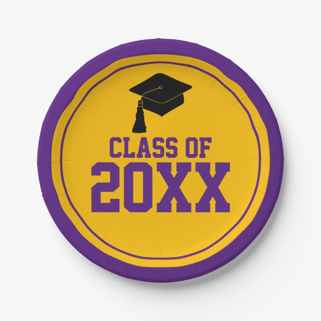 Purple and Gold Class Year Graduation Party Paper Plate (Front)
