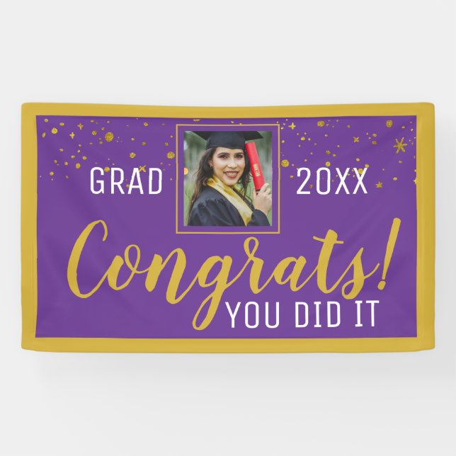Purple And Gold Confetti Congrats Grad 2020 Photo Banner (Horizontal)