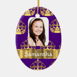 Purple and gold crown ceramic ornament