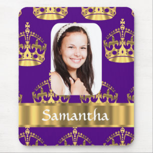Purple and gold crown personalized photo mouse pad