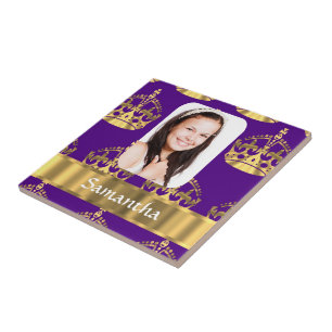 Purple and gold crown photo template tile