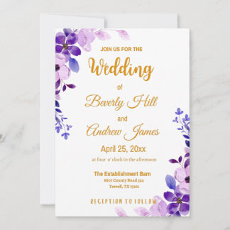 Purple and Gold Customizable Spring Wedding Invitation