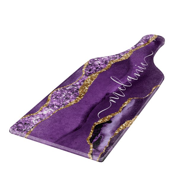 Purple and Gold Cutting Board Personalized Name (Corner)